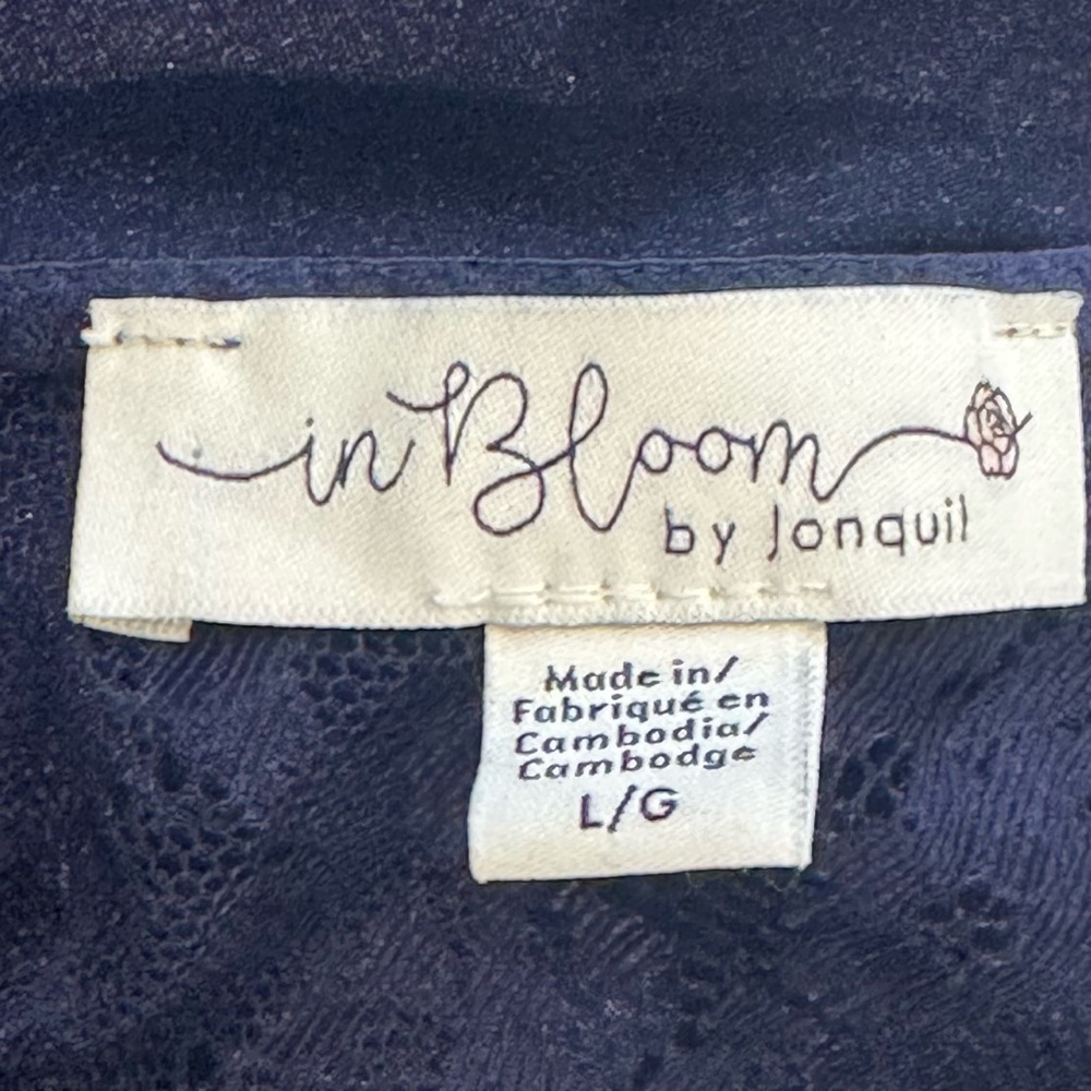 In Bloom by Jonquil Stretch Lace Silky Satin Deep Blue Sheer Chemise Slip Dress - Picture 3 of 7